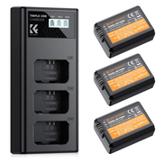 K&F Concept NP-FW50 Battery and Three Slot Charger, 3-Pack Replacement Battery for Sony ZV-E10, A6000, A6300, A6400, A6500, A5000, A5100, A7, A7II, A7R, A7RII, A7S, A7SII, RX10, 1100mAh