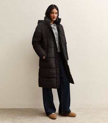 Black Tiered Longline Puffer Jacket