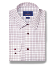 TBSP11809165 | White & Merlot Dobby Check Dress Shirt