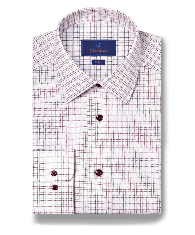 TBSP11809165 | White & Merlot Dobby Check Dress Shirt
