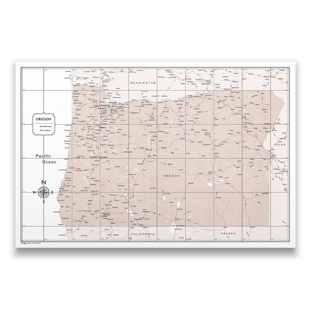 Push Pin Oregon Map (Pin Board) - Light Brown Color Splash