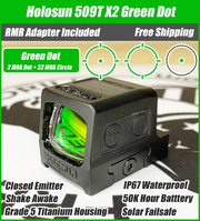 Holosun 509T X2, Green Dot, MRS Reticle, Closed Emitter, Titanium, Solar Failsafe, RMR Footprint - HE509T-GR-X2