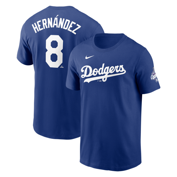 Men's Los Angeles Dodgers Enrique Hernández Nike Royal 2025 World Series Champions Name & Number T-Shirt