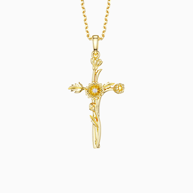 Floral Cross April Daisy Birth Flower Necklace