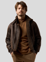 ‌Reversible Faux Shearling Zip Up Windproof High Collar Jacket‌