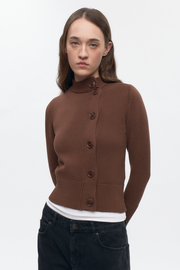 Women's Asymmetric Button Cardigan in Mauve