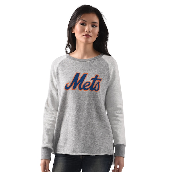 Women's New York Mets  G-III 4Her by Carl Banks Heather Gray Gridiron Raglan Pullover Sweatshirt