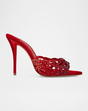 Lasera Strass Suede Red Sole Mule Pumps