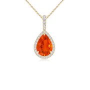 Fire Opal Teardrop Pendant with Diamond Halo