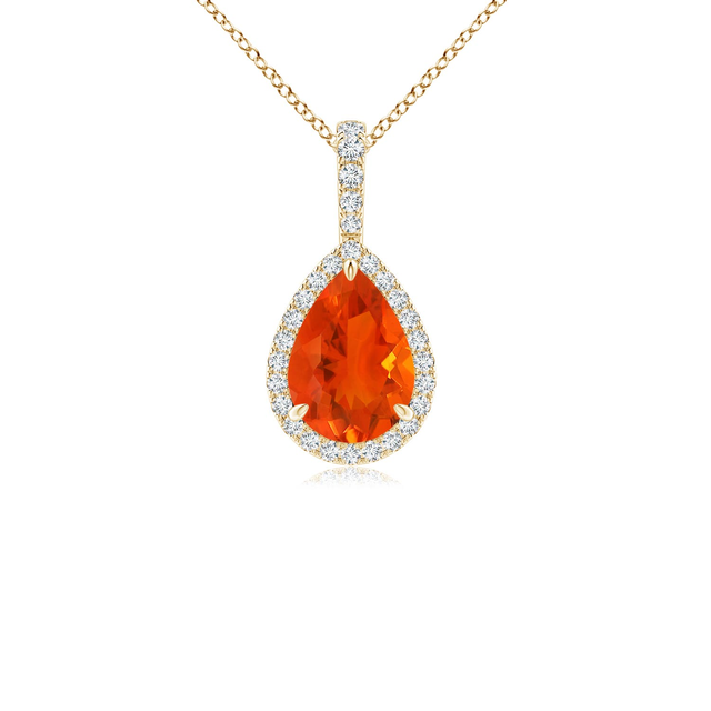 Fire Opal Teardrop Pendant with Diamond Halo