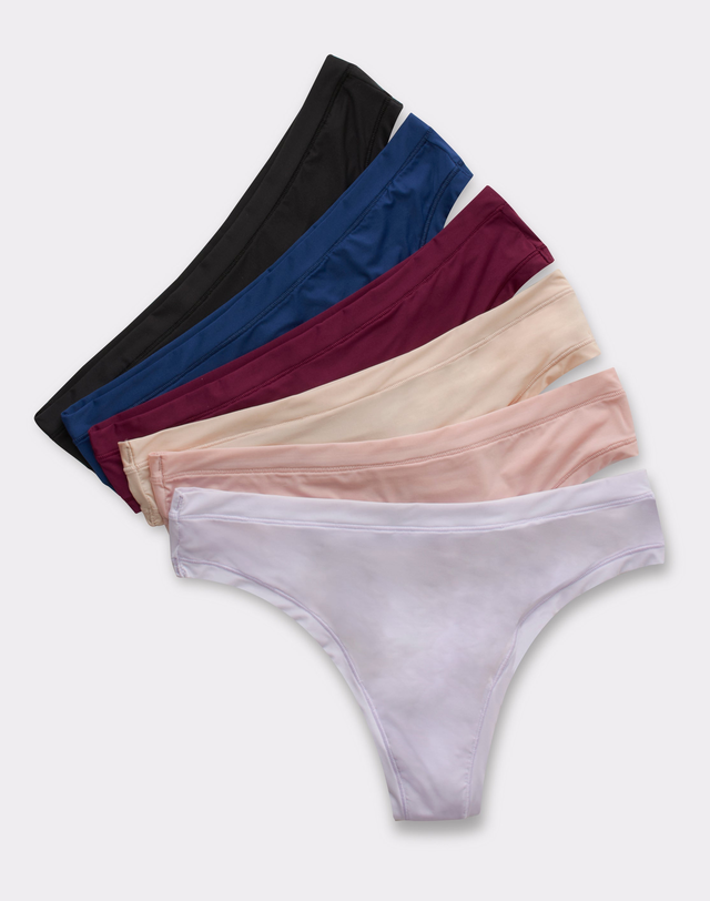 Hanes Women's Microfiber Stretch Thong Underwear, Comfort Flex Fit, 6-Pack
