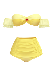 [Pre-Sale] Yellow 1970s Belle Princess Style Rose Puff Bikini Set
