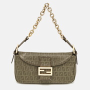 Fendi Green Zucchino Coated Canvas Forever Baguette Bag