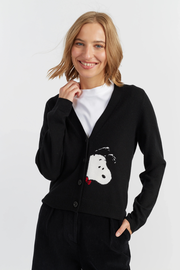 Black Wool-Cashmere Snoopy Peekabow Cardigan