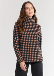 Greenpoint Turtleneck in Vello Fleece (Camel/Black Houndstooth)