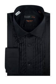 "Romano" Black Pleated Laydown Tuxedo Shirt