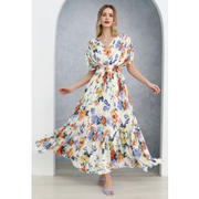 Vernal Blossom Pleated Maxi Dress