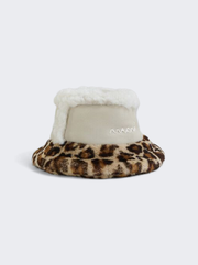 Leather And Shearling Bucket Hat Stone White