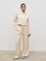 Breya Satin Drawstring Trousers - Oyster