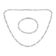 Flat Figaro Link 5MM Necklace & Bracelet Set Black Gold Tone Stainless Steel