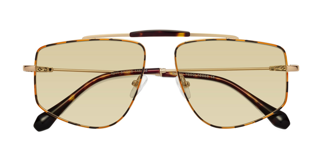Leopard-Print-Gold Wide Oversized Grandpa Tinted Sunglasses with Light Champagne Sunwear Lenses - Santini
