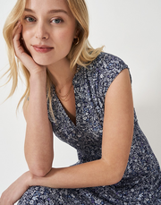 Nina Sleeveless Jersey Dress in Blue Floral Print