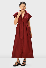 Dolman sleeve cotton sateen shirtdress