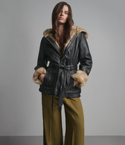 Genevieve Belted Leather Jacket