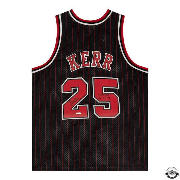 Steve Kerr Autographed & Inscribed 1995-96 Chicago Bulls Black Swingman Mitchell & Ness Jersey - Upper Deck