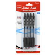Cello 4 Pack 1.0mm Jetta Retractable Ballpoint Black Pens