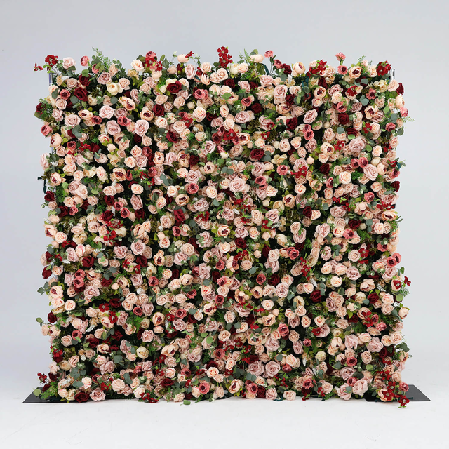 Luxury Flower Wall with Burgundy and Pink Roses for Elegant Celebrations
