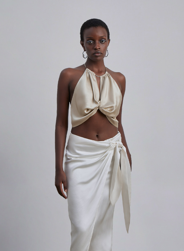 Twist-Front Silk Top