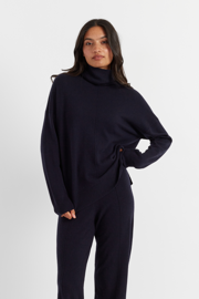 Navy Wool-Cashmere Rollneck Sweater