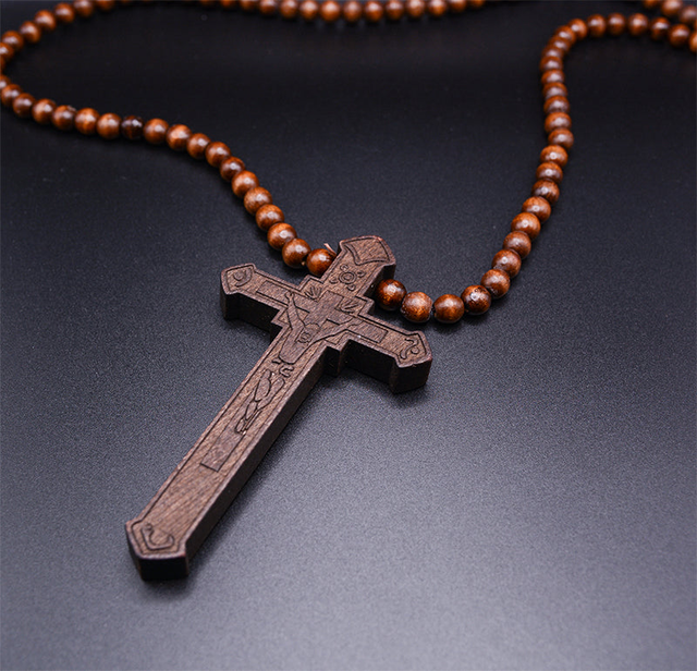 To Express Your Faith: Large Wood Cross Necklace for Men with Jesus Christ Pendant
