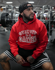 STRENGTH CARTEL STARS PINSTRIPE PULLOVER RED HOODIE