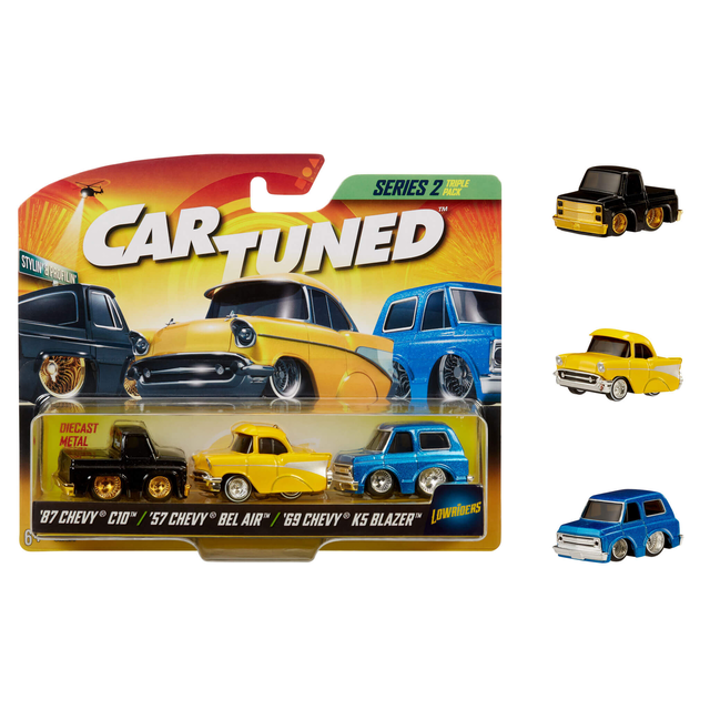 CarTuned 3 Pack Series 2 - Stylin and Profilin, 1987 Chevy C10, 1957 Chevy Bel Air, and 1969 Chevy K5 Blazer Diecast Vehicles