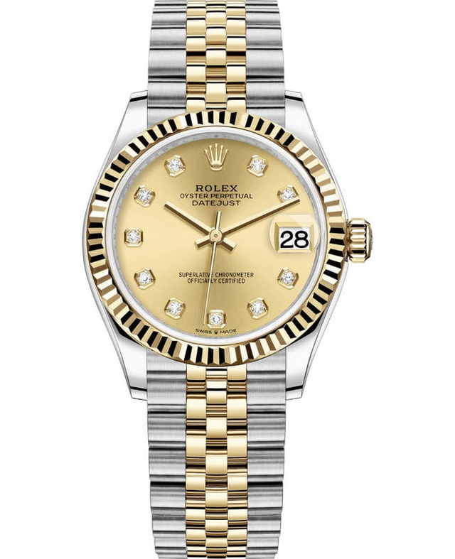 Rolex Datejust 31 Stainless Steel and Yellow Gold Champagne Diamond Dial Women's Watch M278273-0026