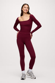 Sporty Rib Portrait Long Sleeve Top | Ruby