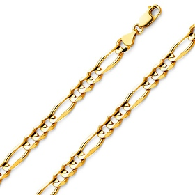 6mm 18K Yellow Gold Solid Men's Figaro Link Chain Necklace 18-30in
