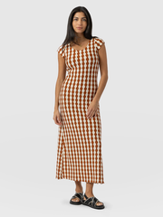 Elise Scoop Neck Midaxi Dress - Brown/Cream