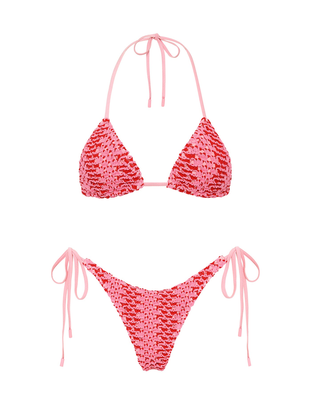 VINCA - ALINA Pink Crochet Triangle Bikini Set