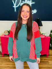 Ribbed Hunter Green With Red & Plaid Contrast Top