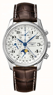 LONGINES Master Collection Chrono Moonphase Automatic (40mm) Silver Barleycorn Dial / Brown Leather Strap L26734783