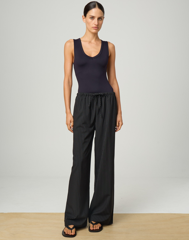 Pinstripe Tie Waist Wide Leg Pant