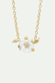 Large White Clematis Flower - Japanese Kerria and Laurel Necklace