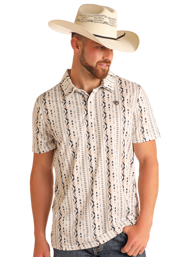 Striped Aztec Print Polo