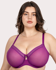 Sheer Mesh Full Coverage Unlined Underwire Bra - Berry Bliss