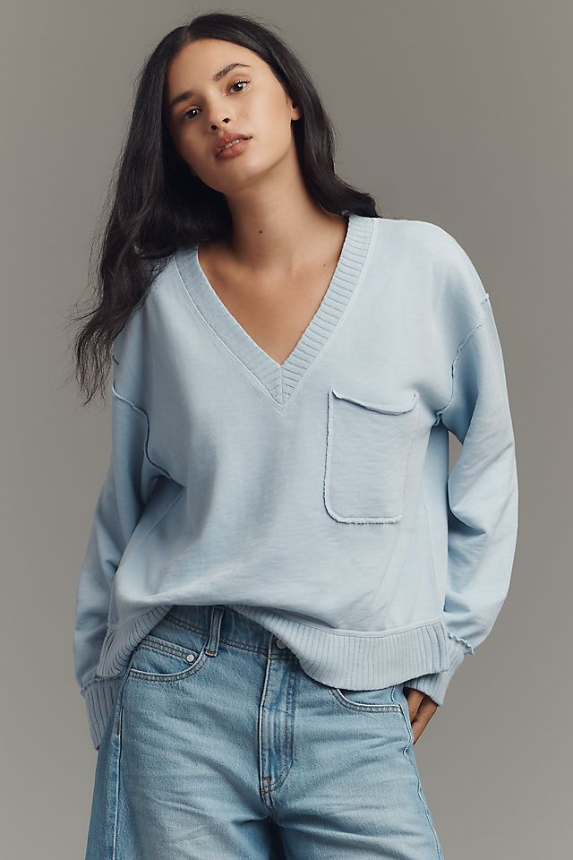 Pilcro V-Neck Front-Pocket Pullover Knit Top