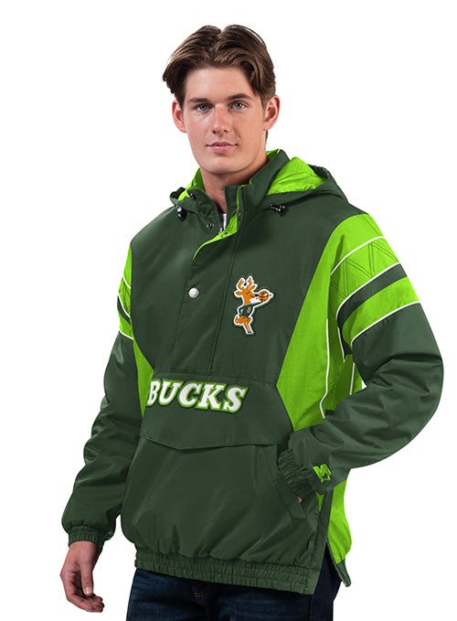 Starter Nylon Force Green Milwaukee buck 1/2 Snap Pullover Jacket