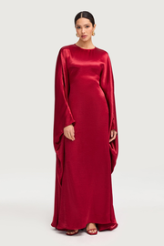 Iridescent Butterfly Inner Tie Abaya Dress - Maroon
